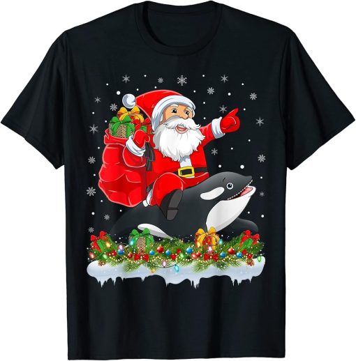 Funny Orca Fish Lover Santa Riding Orca Christmas T-Shirt